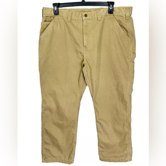 Carhartt Pants Mens 42x30 Fits 40x27 Khaki Brown Relaxed Fit Carpenter B324 DKH - Picture 1 of 9